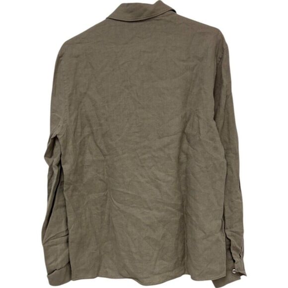 Zara Origins Mens Polo Shirt S Green 100% Linen Long Sleeve 4498/569 NWT - Picture 2 of 11